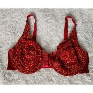 Delta Burke Underwire Bra Red Lace Pattern Womens 38C